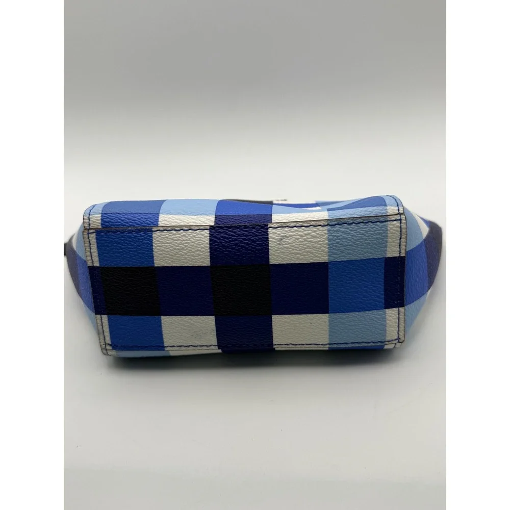 Kate Spade New‎ York Blue Gingham Check Saffiano Cosmetic Makeup Bag Pouch Zip